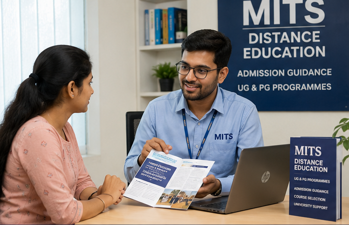 Student discussing distance education admission with an education counsellor