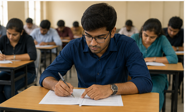 Student writing a university examination